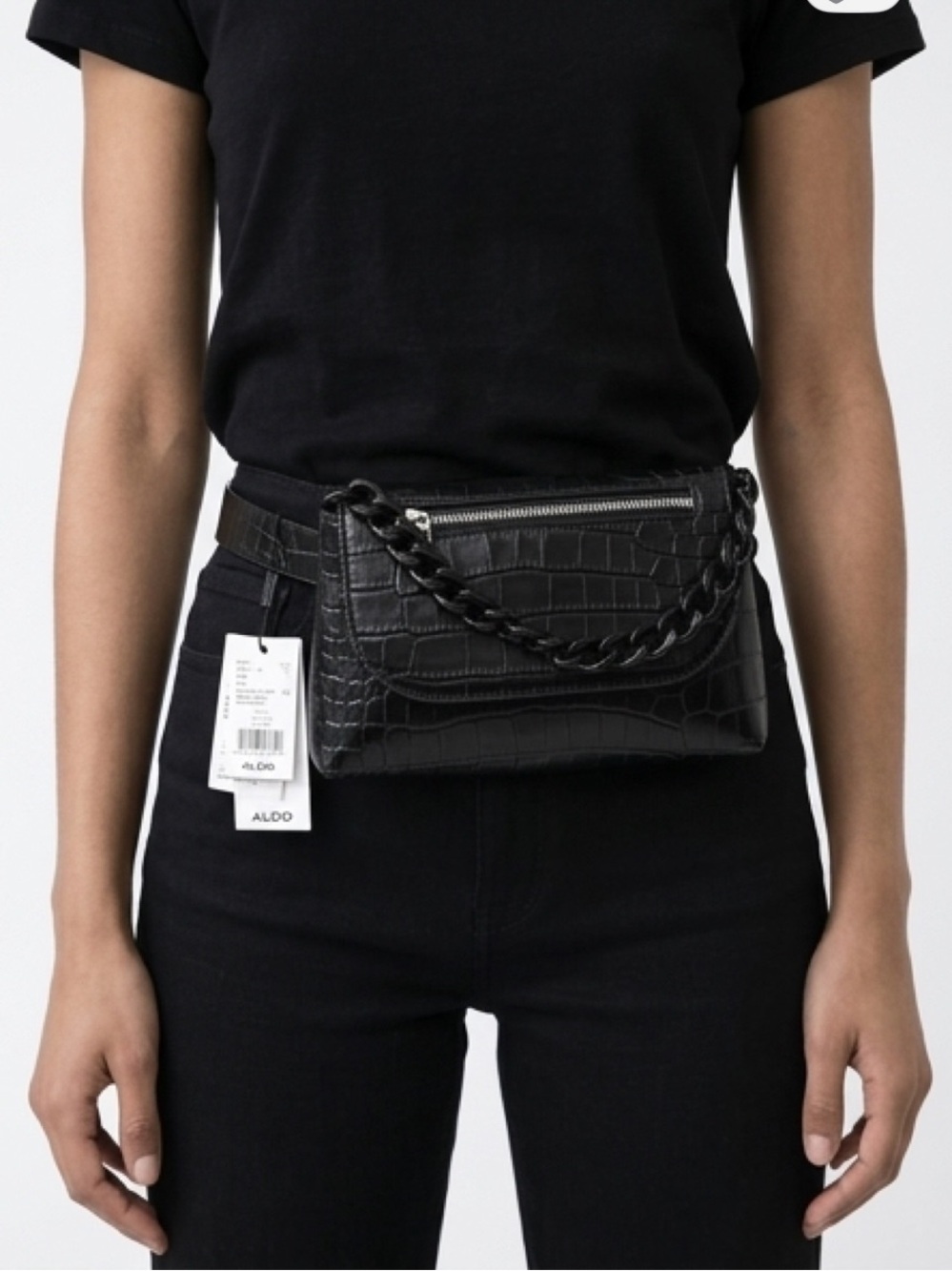 NWT Aldo Faux Black Croc / Crossbody 35“ Belt Goth Punk Bag Glam Y2k whimsygoth - Picture 1 of 9